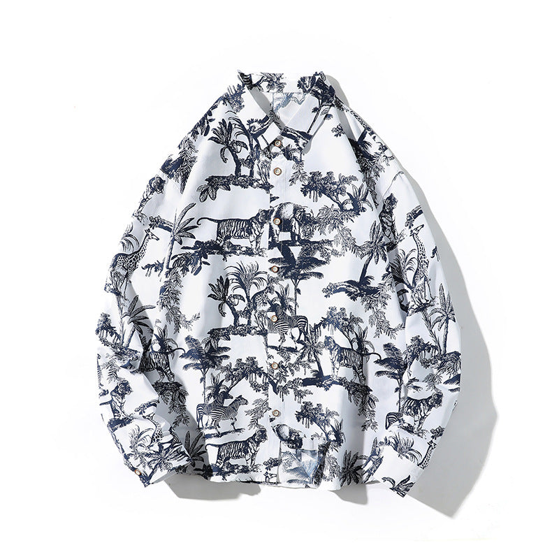 Men's Patterned Oversize Shirt with Tropical Animal Print Mune Fashion