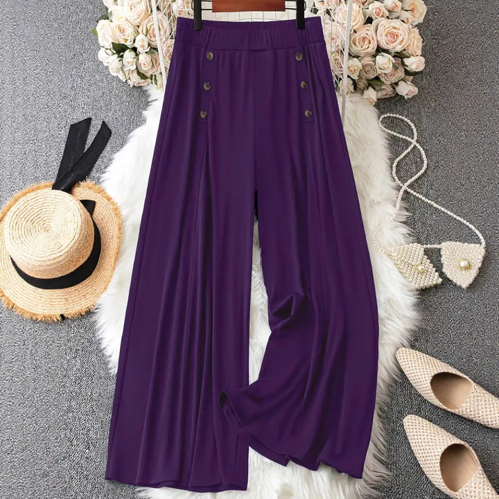 Women Elegant Palazzo Pants with Button Details Mune Fashion