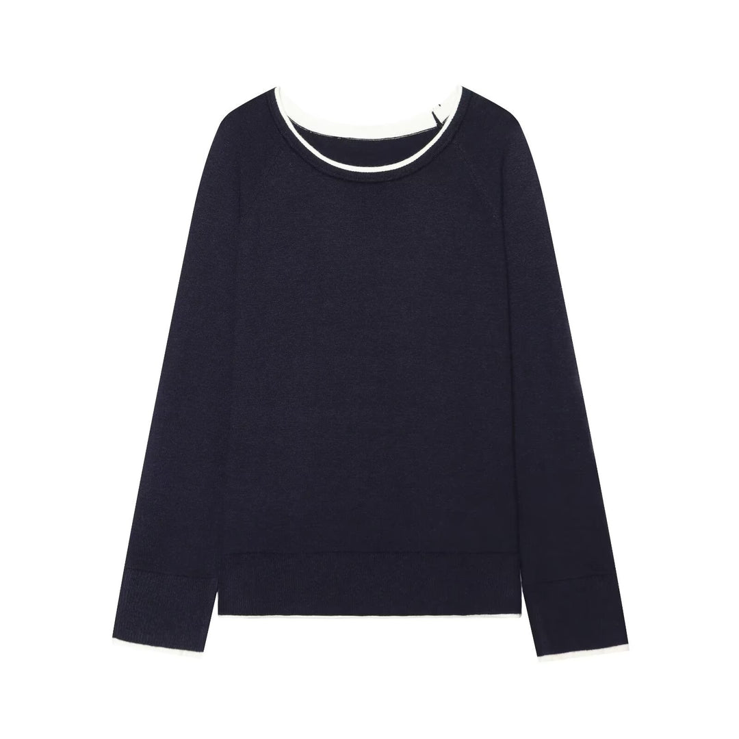 Women's Fine Raglan Sweater with Round Neck and Layered Look Drune