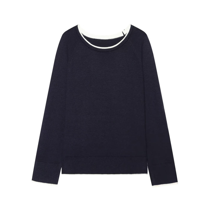 Women's Fine Raglan Sweater with Round Neck and Layered Look Drune