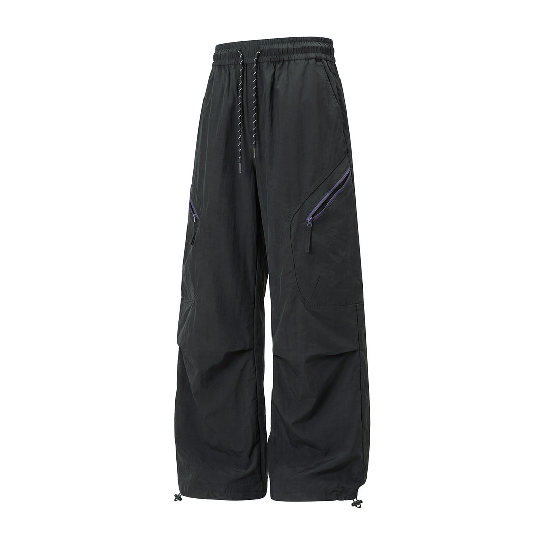 Unisex Wide Outdoor Cargo Pants with Drawstring Waist, Diagonal Zip Pockets and Adjustable Leg Opening Mune Fashion