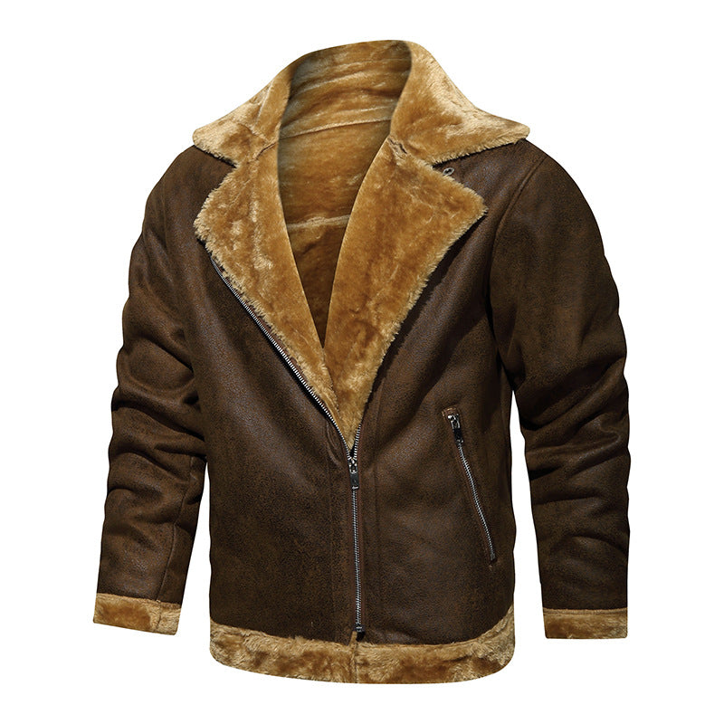 Men's biker jacket made of faux leather with teddy lining Mune Fashion