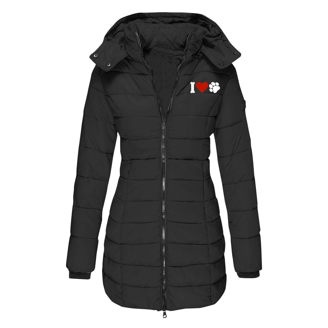 Women's quilted jacket with hood, tailored silhouette and heart paw print Mune Fashion