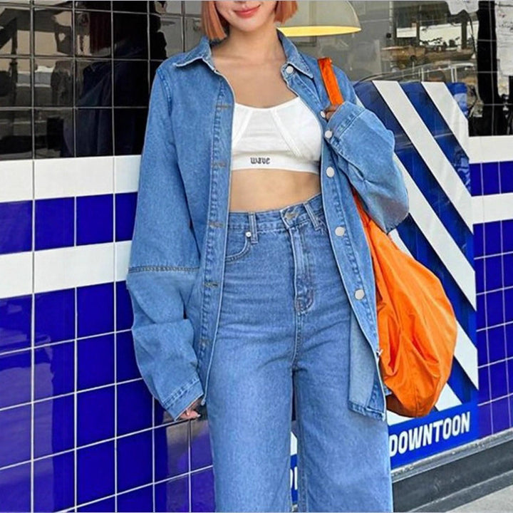 Women Oversized Denim Shirt Jacket with Extended Cut and Boxy Fit Mune Fashion