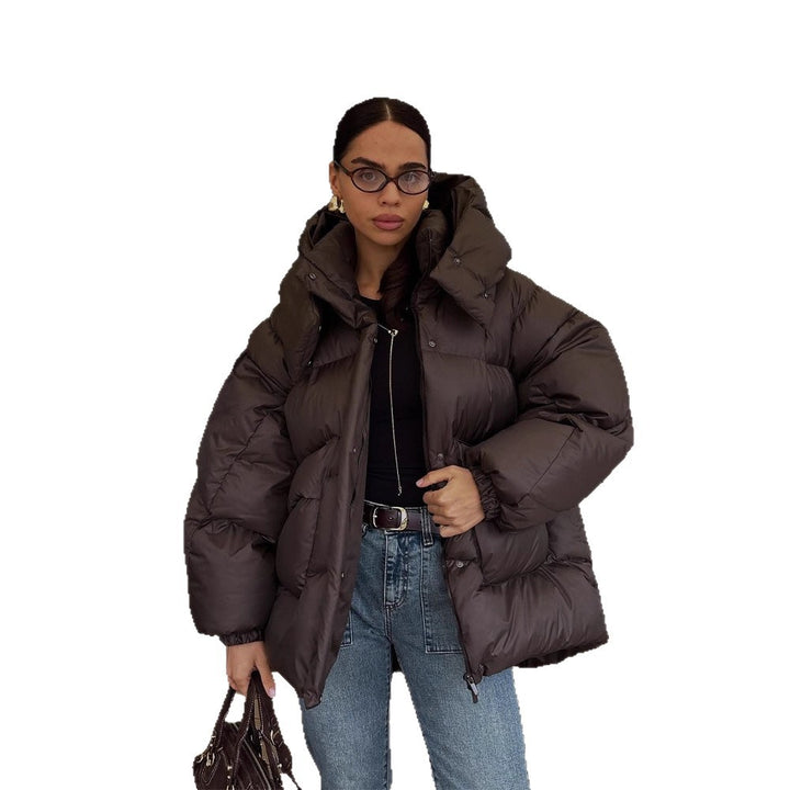 Women Oversize Quilted Jacket with High Shawl Collar and Padded Filling Mune Fashion