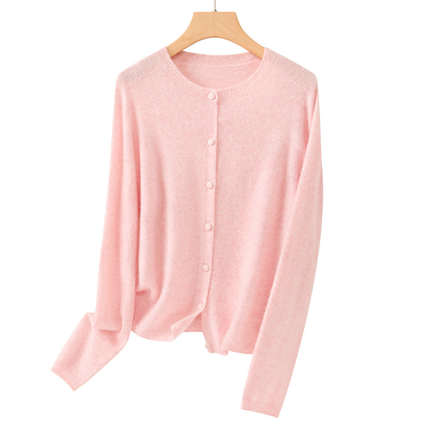 Women's Fine Round Neck Cardigan made of soft fine knit with continuous button placket Mune Fashion