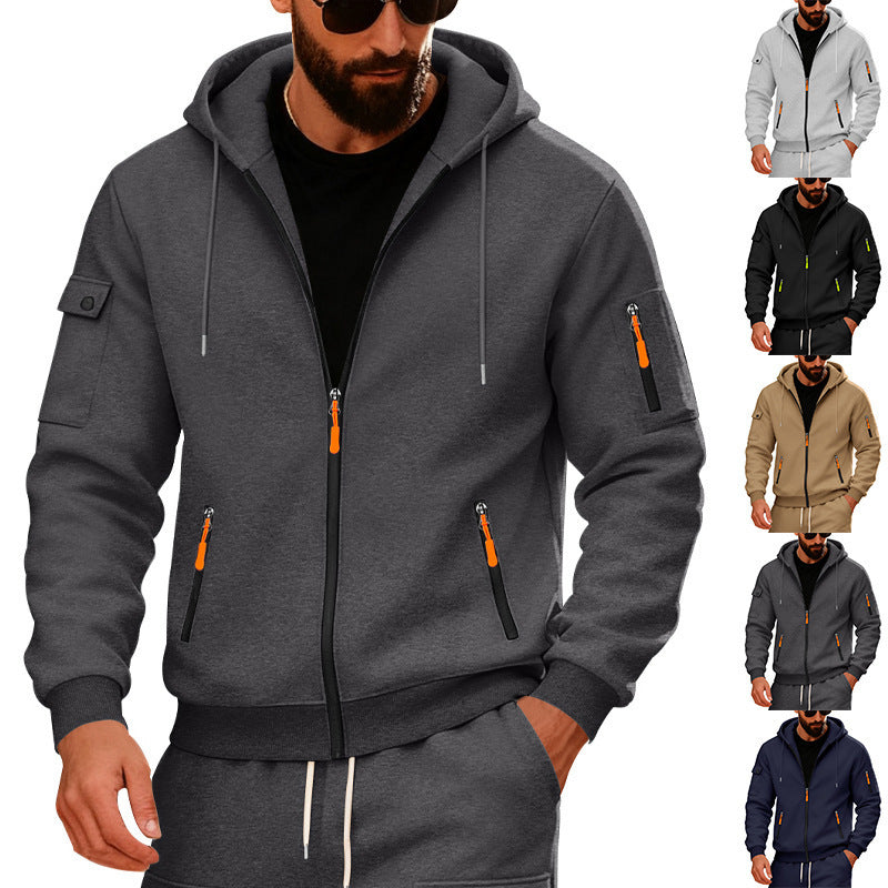 Men's hooded sweatshirt jacket with full zip and multiple security pockets Mune Fashion