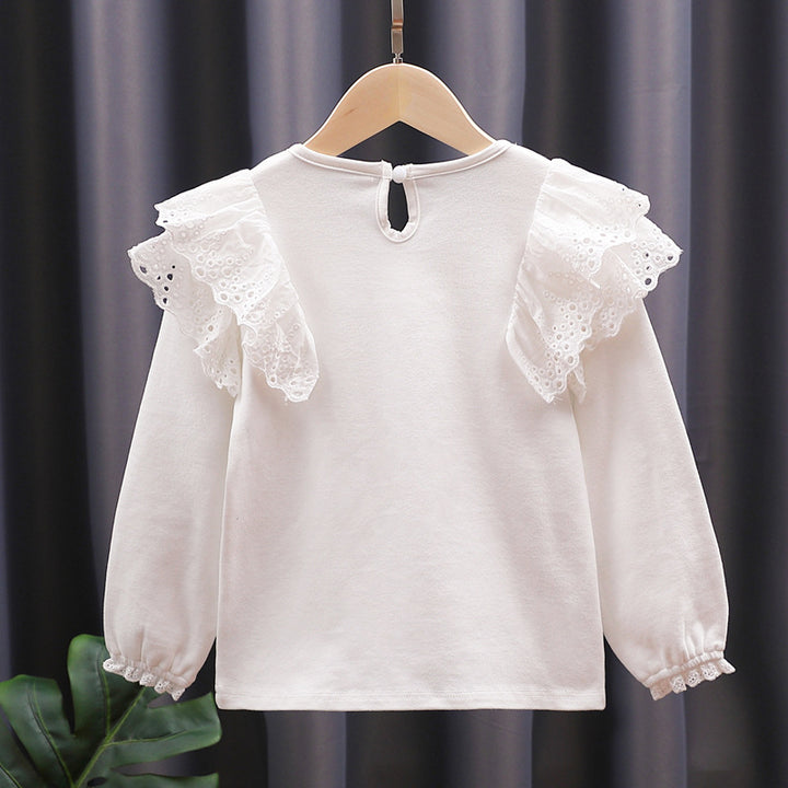 Girls Round Neck Sweatshirt with Ruffle Details and Heart Application Mune Fashion