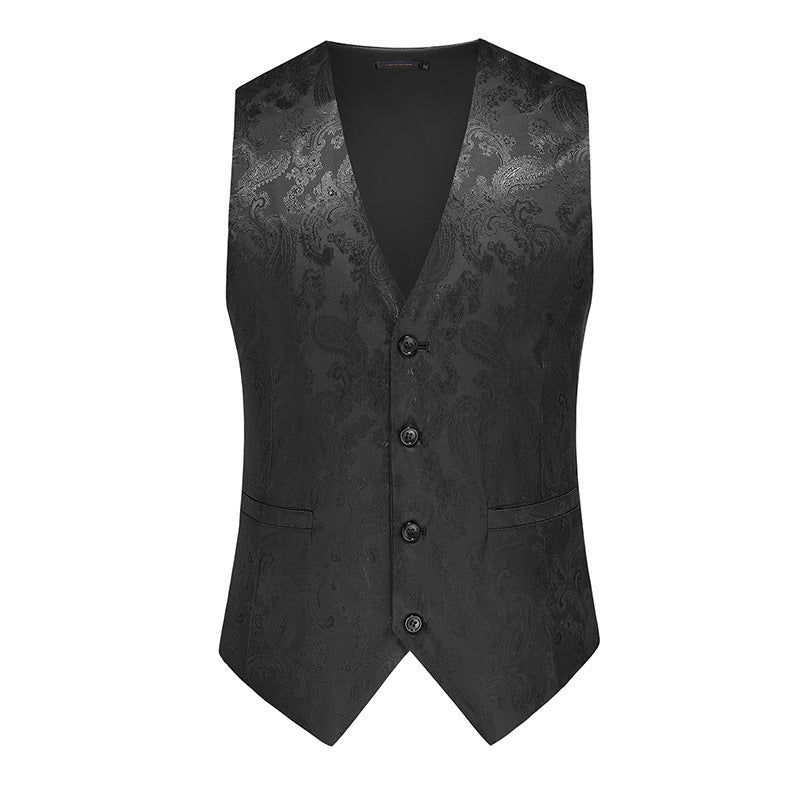 Men's fine jacquard suit vest with V-neck, decorative buttons and slim silhouette Mune Fashion