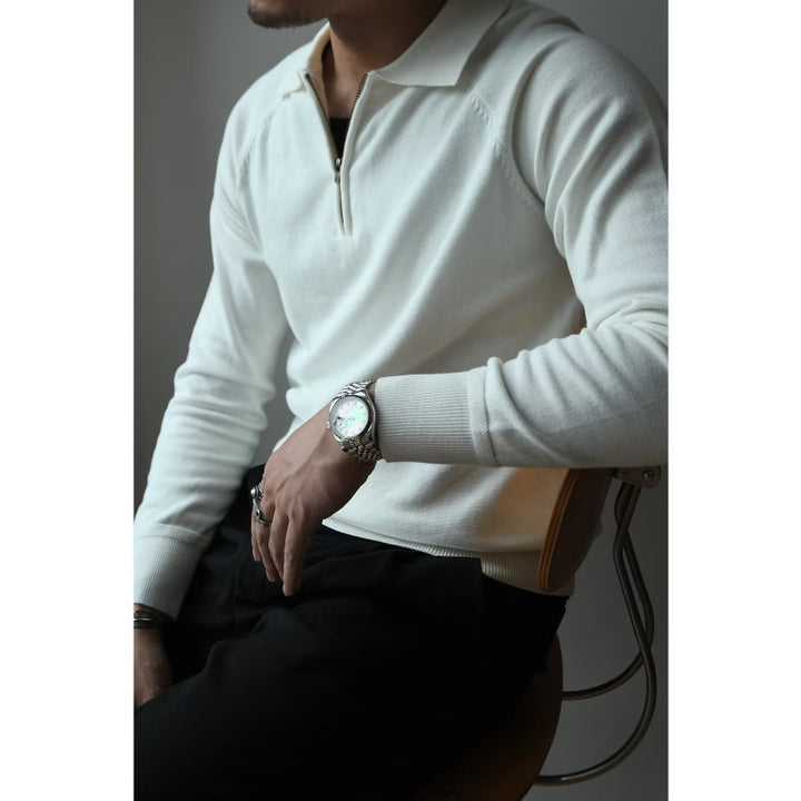 Men's Fine Half-Zip Polo Sweater made of fine knit with polo collar and ribbed cuffs Mune Fashion