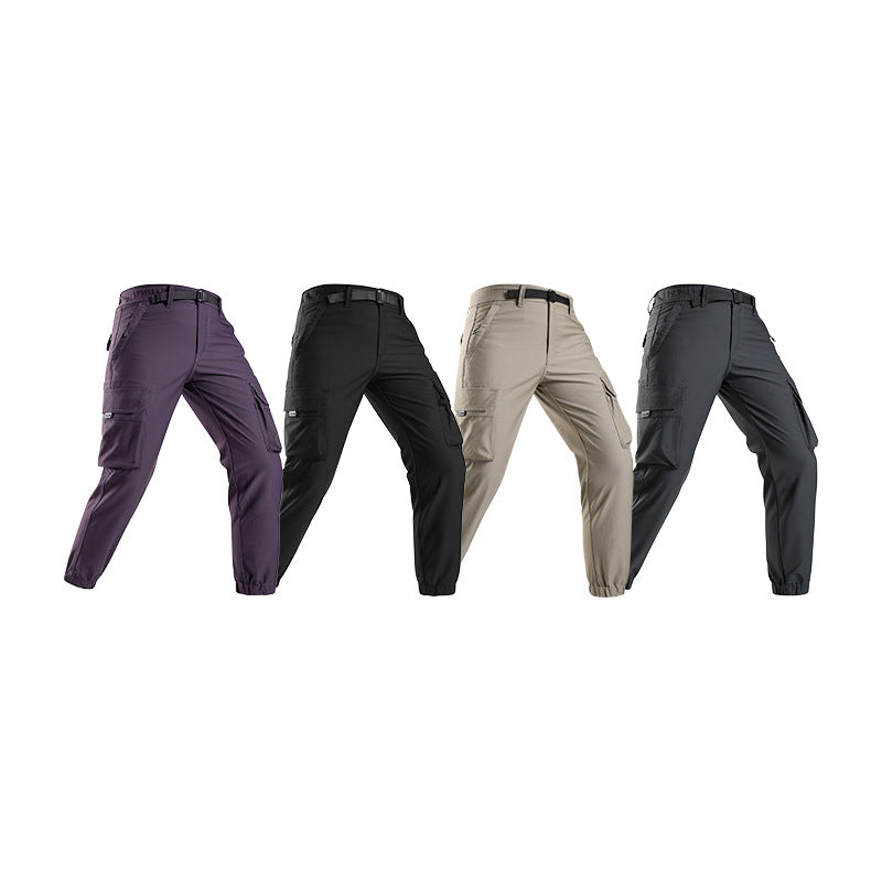 Men's Lightweight Outdoor Cargo Pants in Jogger Style with Integrated Web Belt and Elastic Ankle Mune Fashion