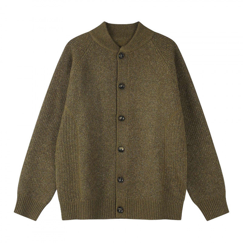 Men's Relaxed Chunky Knit Cardigan with Raglan Sleeves and Ribbed Cuffs Mune Fashion