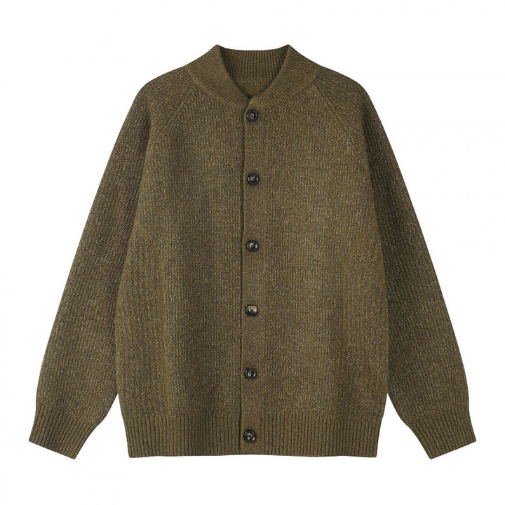 Men's Relaxed Chunky Knit Cardigan with Raglan Sleeves and Ribbed Cuffs Mune Fashion