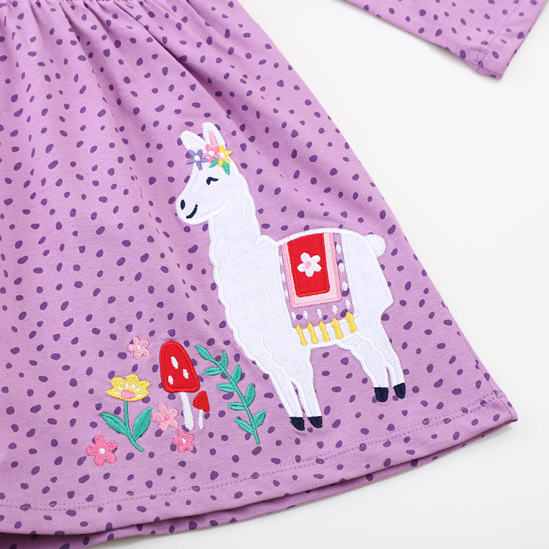 Girls casual dress with cute llama applique Mune Fashion