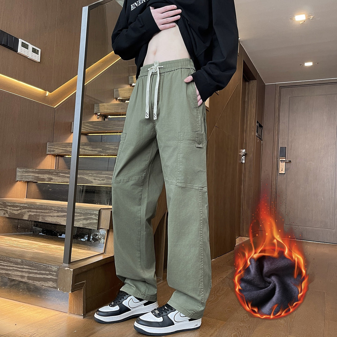 Men's Wide Cargo Pants with Thermal Lining, Drawstring Waist & Utility Pockets Mune Fashion