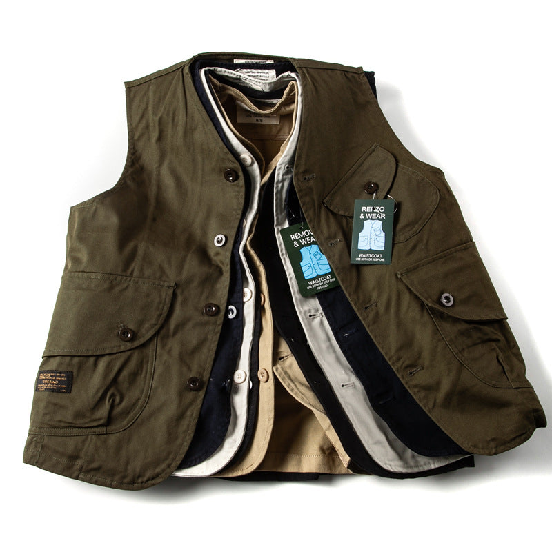 Men's Utility Vest with Multiple Patch Pockets Made of Durable Canvas Mune Fashion