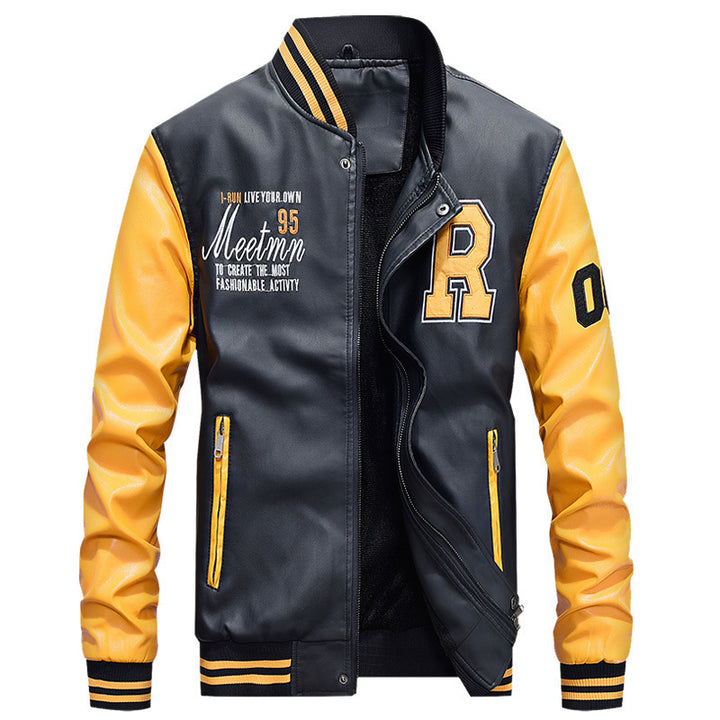 Men's College Bomber Jacket in Retro Baseball Style with Embroidered Applications and Ribbed Cuffs Mune Fashion