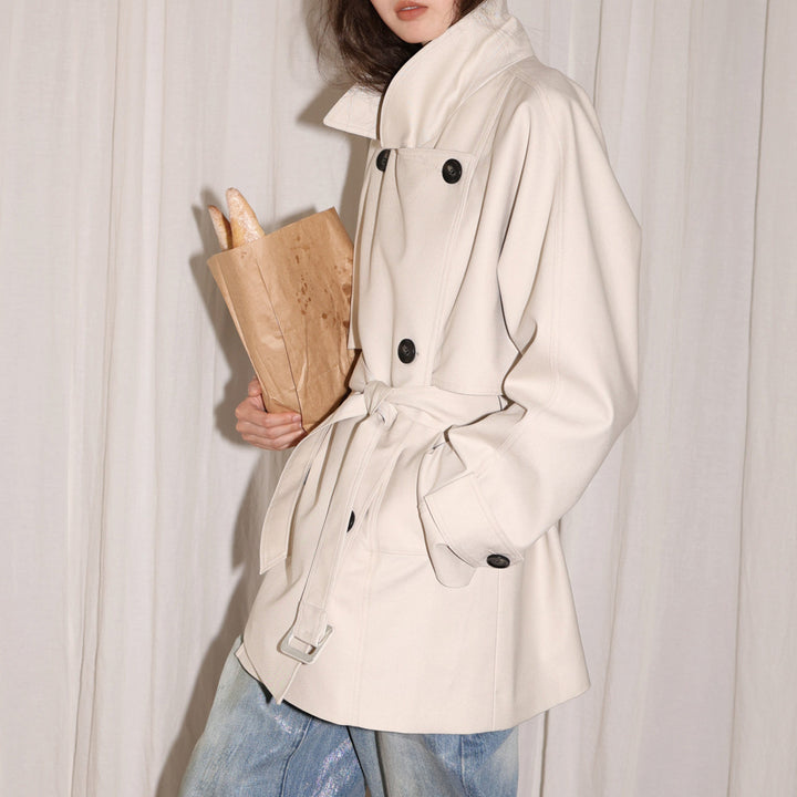 Women's Fashionable Trench Coat with Waist Belt and Large Pockets Mune Fashion