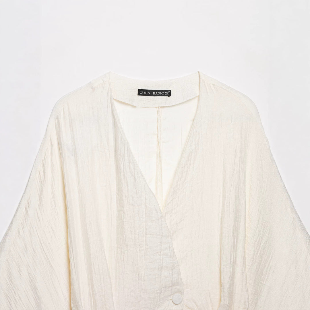 Women Two-Piece Linen Look Set with Kimono Top and Wide High Waisted Pants Mune Fashion