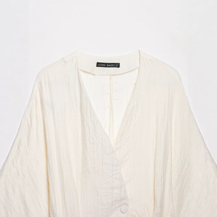 Women Two-Piece Linen Look Set with Kimono Top and Wide High Waisted Pants Mune Fashion