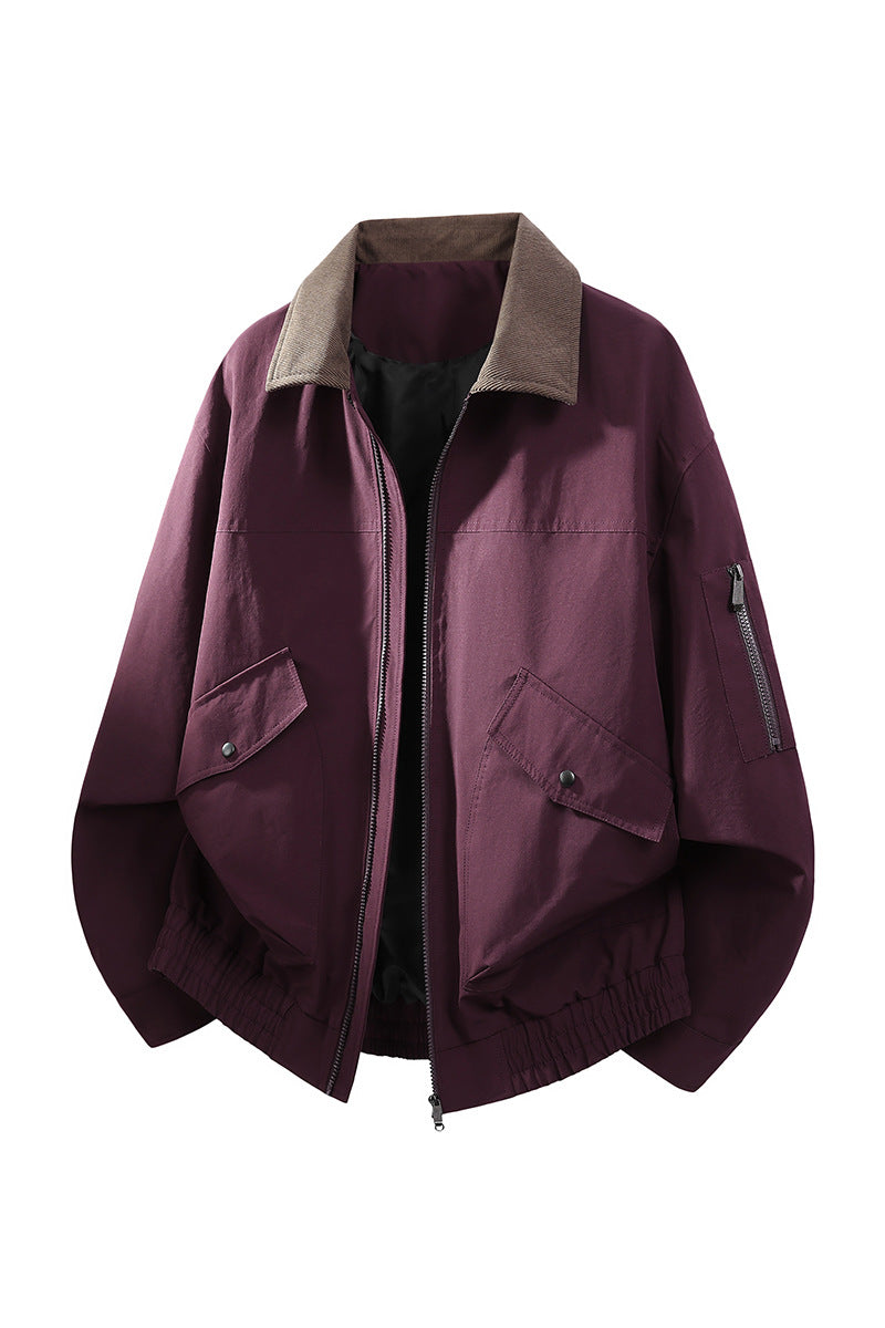 Men's Oversized Bomber Jacket in Worker Style with Cord Collar, Flap Pockets, and Elastic Hem Mune Fashion