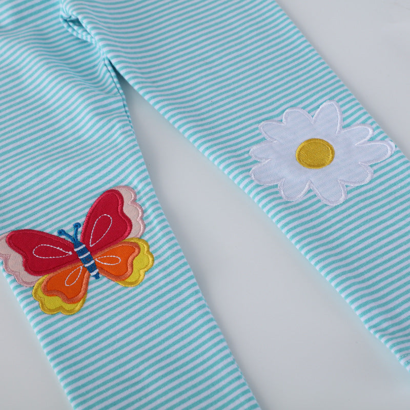 Girls leggings with colorful butterfly and flower appliqués Mune Fashion