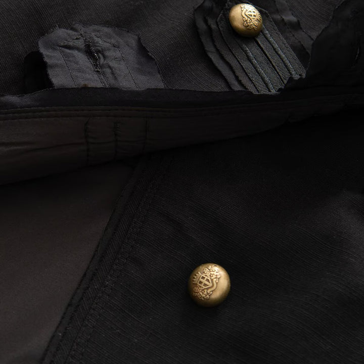 Women Short Military Jacket with Stand-up Collar and Golden Decorative Buttons Mune Fashion