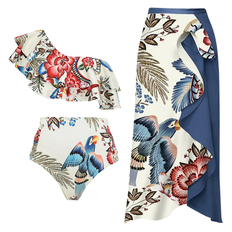 Women's swimsuit set with floral ruffles and tailored shorts Mune Fashion