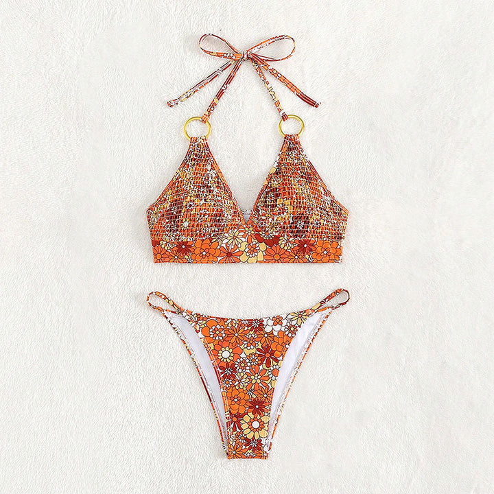 Women's triangle bikini with floral design and sophisticated ring details Mune Fashion