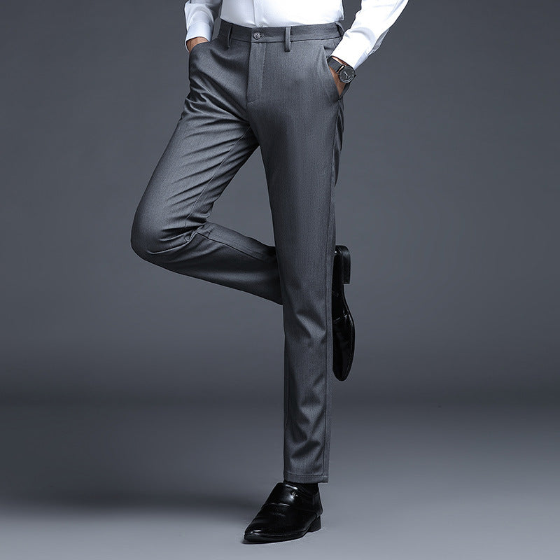 Men's Formal Slim-Fit Suit Trousers with Stretch Waistband and Crease Mune Fashion