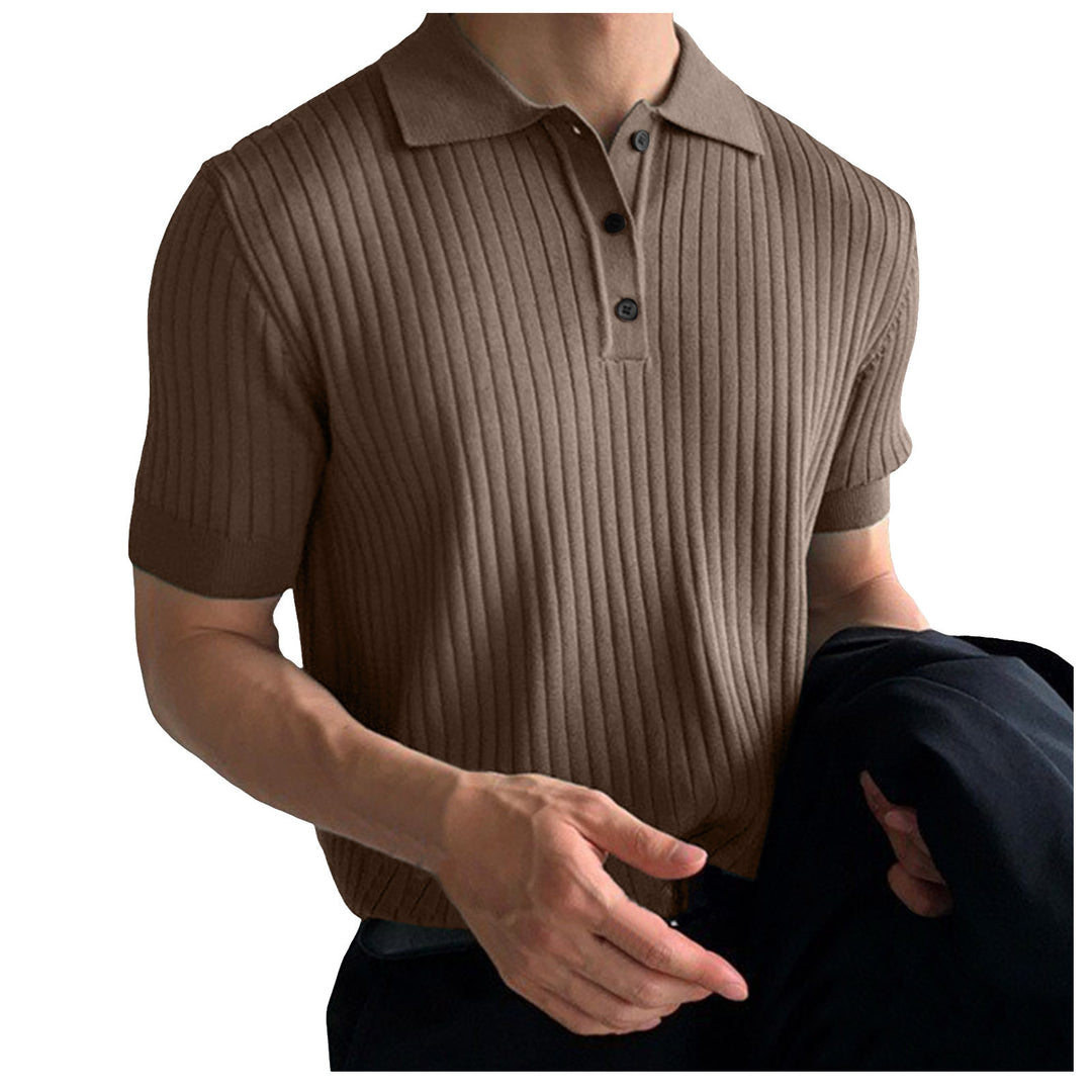 Men's narrow-cut ribbed polo shirt made of fine knit with short sleeves and polo collar Mune Fashion
