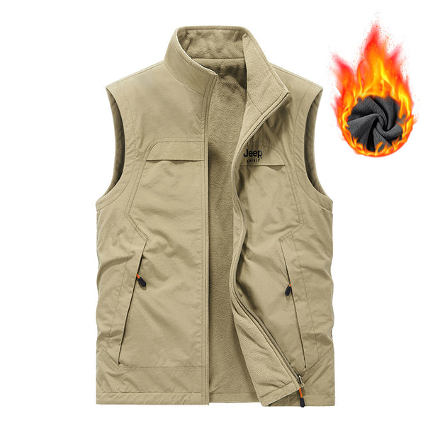 Men's Fleece-lined Outdoor Vest with high collar and multifunctional pockets Mune Fashion