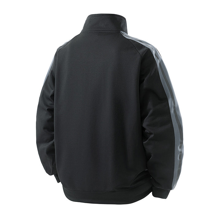 Men's Sportive Zip Jacket with Stand-up Collar and Contrasting Sleeve Stripes Mune Fashion