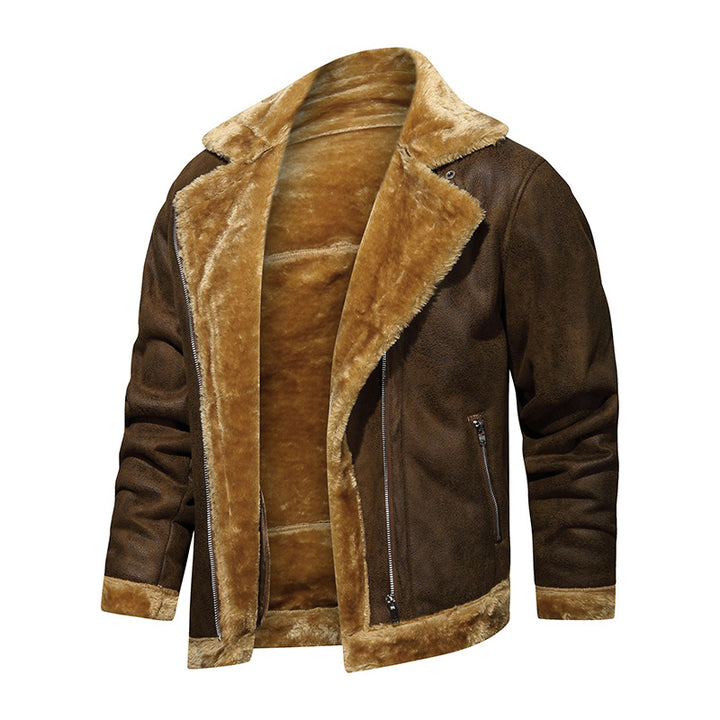 Men's Lambskin Imitation Aviator Jacket with Cozy Faux Fur Lining Mune Fashion