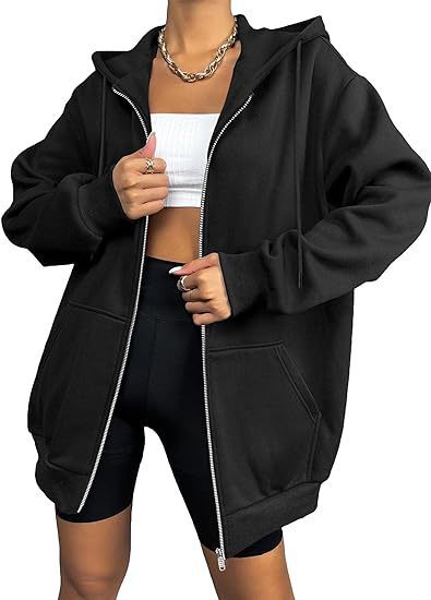 Women's oversized zip hoodie with contrasting zipper, double-layered hood and kangaroo pocket Mune Fashion