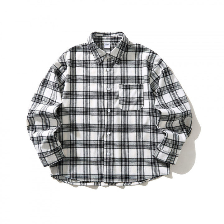 Unisex Oversize checkered flannel overshirt with shirt collar and chest pocket Mune Fashion
