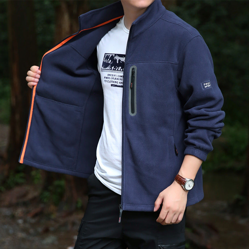 Men's fleece outdoor jacket with full zip, high collar, and water-repellent zip pocket Mune Fashion