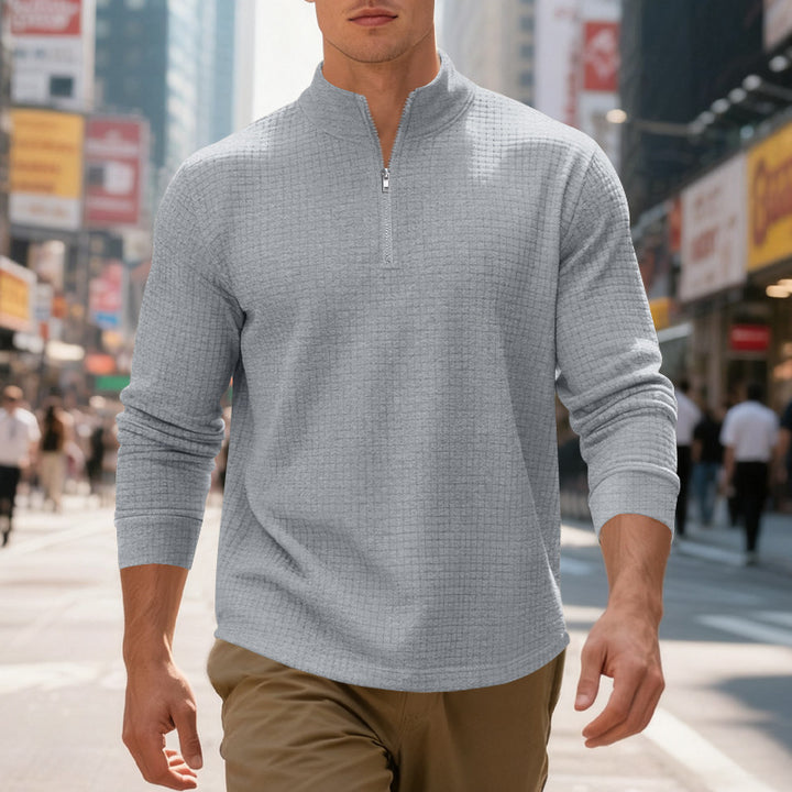 Men's structured half-zip waffle shirt with stand-up collar and breathable wearing comfort Mune Fashion
