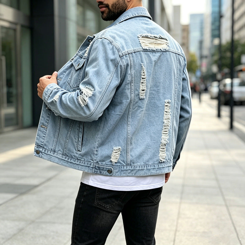 Men's Stylish Denim Jacket with Destroyed Details Mune Fashion