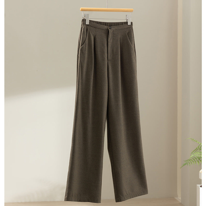 Women's Wide High-Waist Pants with Pleats, Elastic Back and Side Pockets Mune Fashion