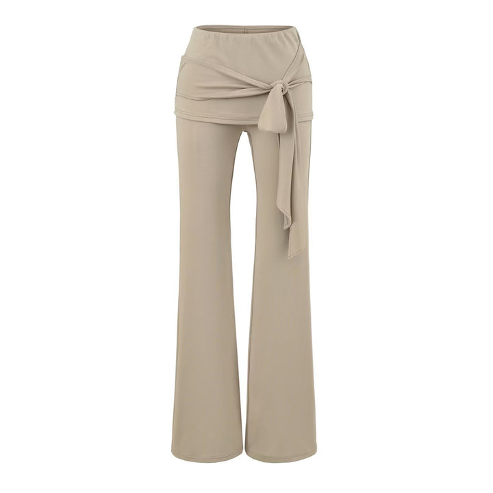 Women's three-piece lounge set with short button cardigan, lace top, and wrap flare pants Mune Fashion