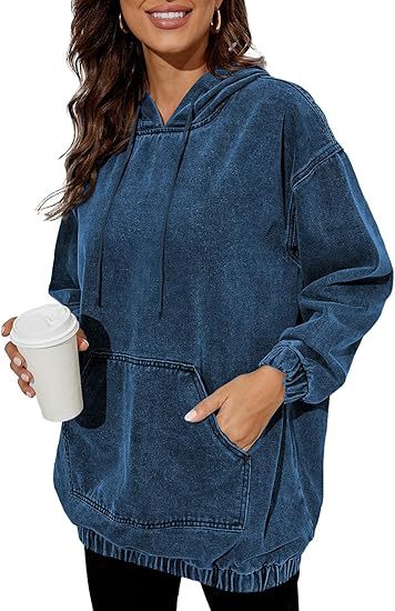 Women's Oversized Hoodie in Denim Look with Kangaroo Pocket Mune Fashion