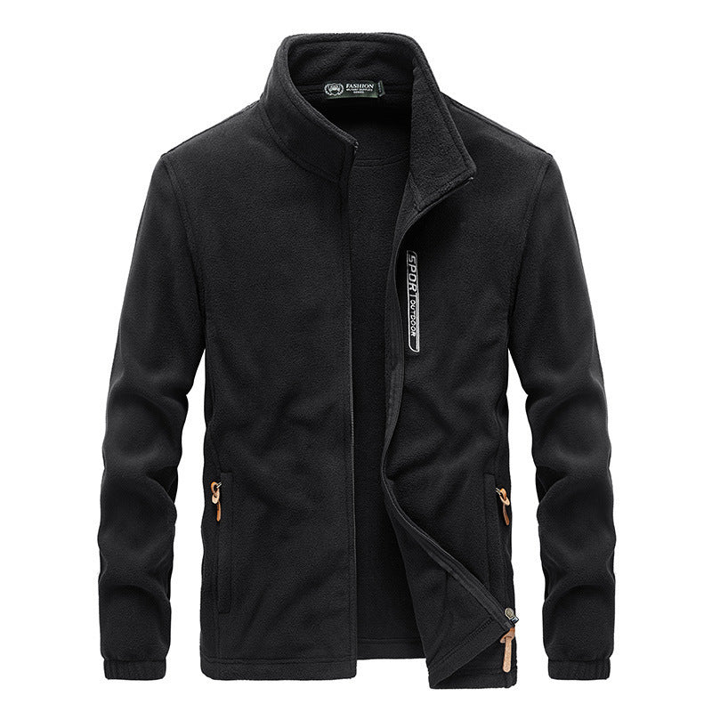 Men's fleece jacket with high collar, zip pockets, and wind flap Mune Fashion