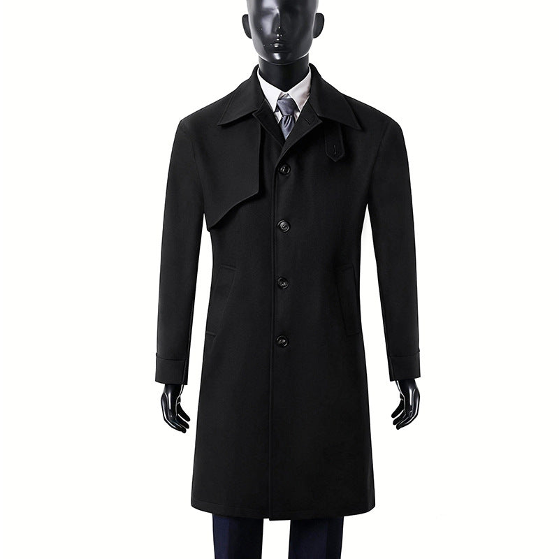 Men Timeless Wool Blend Coat with Asymmetric Storm Flap and Straight Cut Mune Fashion
