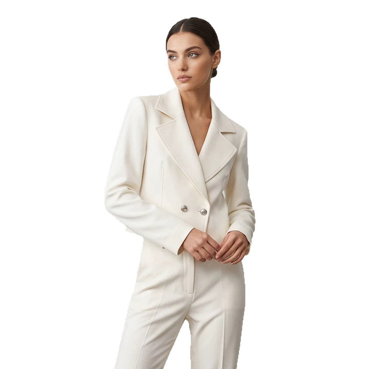 Women's Short Tailored Double-Breasted Shawl Collar Blazer with Emphasized Shoulder Area Mune Fashion