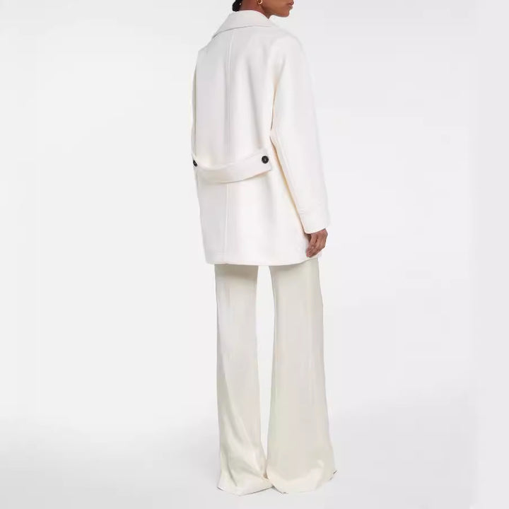 Women's short-cut double-breasted wool blend coat with wide shoulder Mune Fashion