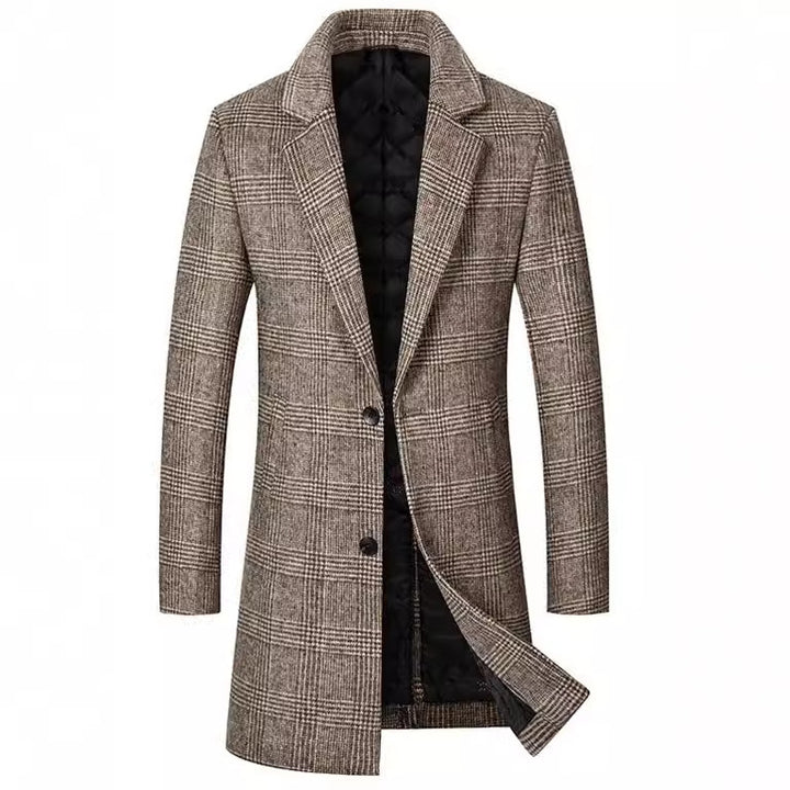 Men's wool blend coat in glen check with a slim long silhouette Mune Fashion