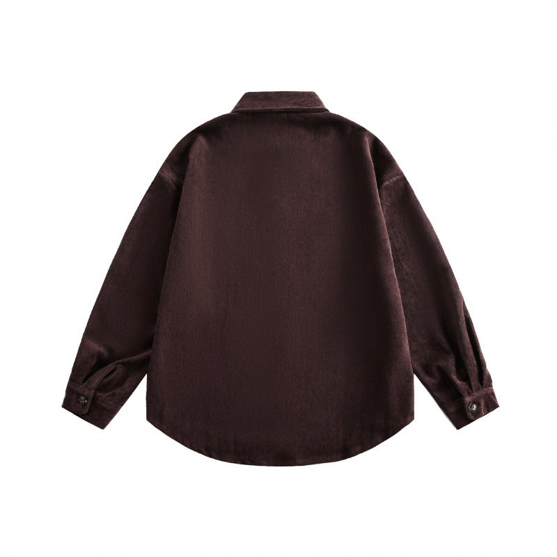 Unisex Oversized Velvet Shirt Jacket with Chest Pocket and Continuous Button Placket Mune Fashion