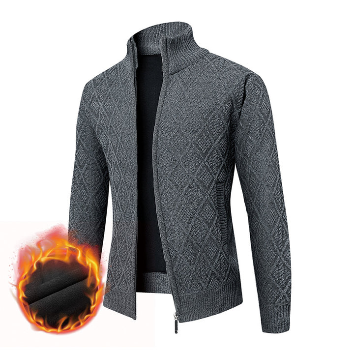 Men's Thermal Knit Zip Jacket with Jacquard Pattern and Fleece Lining Mune Fashion