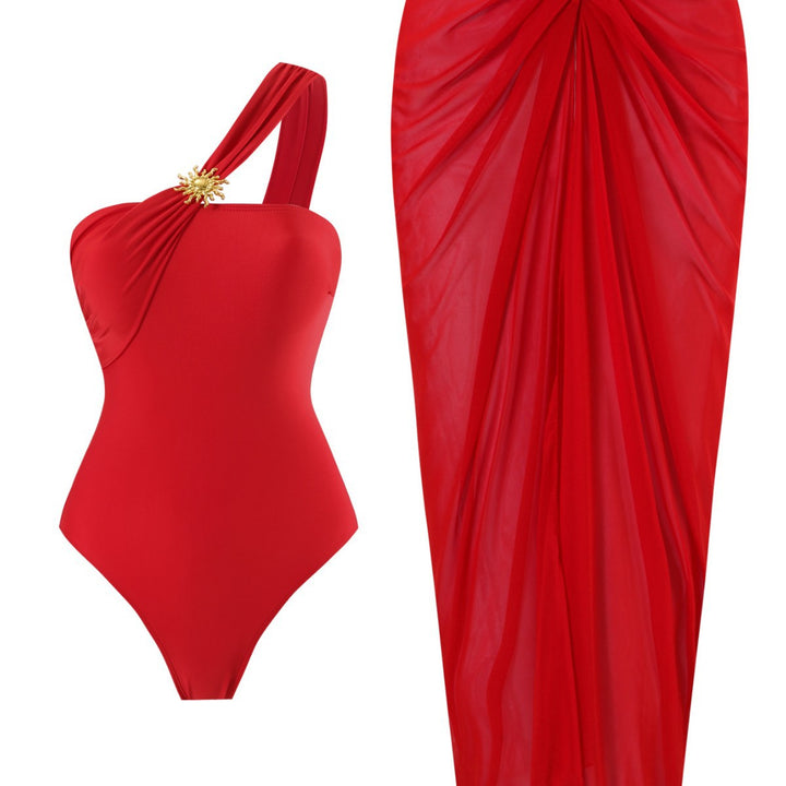 Ladies one-sided swimsuit with elegant wrap skirt Mune Fashion